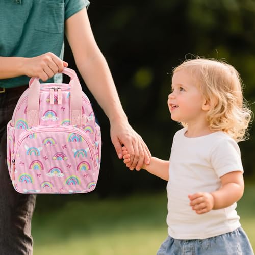 Image of Bluboon Toddler Backpack for Girls Boys 2-4 Cute 12 inch Preschool Kindergarten Backpacks Kids Daycare Bags School Travel (Pink-Rainbow Bow, Age 2-4 (12 inch H not Fit A4 Folder))
