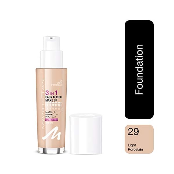 Manhattan 3in1 Easy Match Make Up, ölfreie Foundation für einen makellosen Teint, Farbe 29 light porcelain, 30ml – Bild 3