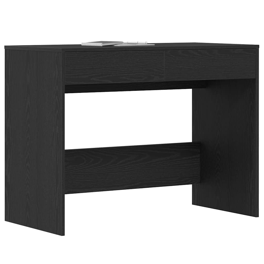 Escritorio de aspecto de roble negro 101 x 50 x 76,5 cm, mesa de trabajo con 2 cajones, amplia mesa para ordenador y suministros de oficina, superficie de fácil cuidado
