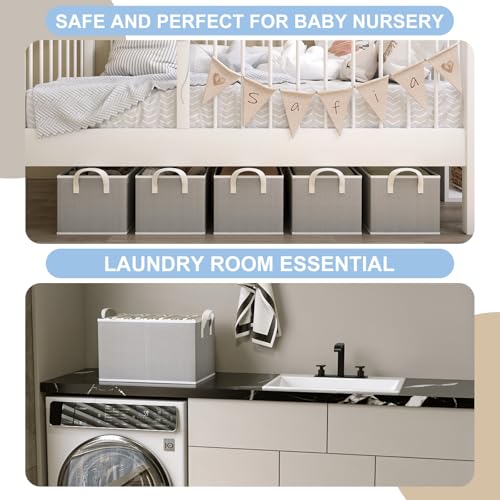 Closet Storage Bins, Fabric Closet Organizers and Storage Basket for Shelves, Collapsible Shelf Baskets for Organizing Shelves, Bedroom Clothes Basket, Gray, 3 Pack by COYACOOL - Image 4