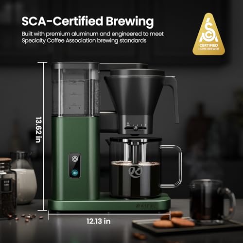 Image of Kismile SCA-Certified 8 Cup Drip Coffee Maker, Pour Over Coffee Machine with 3s Instant Heat 197-205℉, Adjustable Flow Control, Removable Water Tank, Deep Cold Brew & 40 Min Keep Warm (Olive Green)