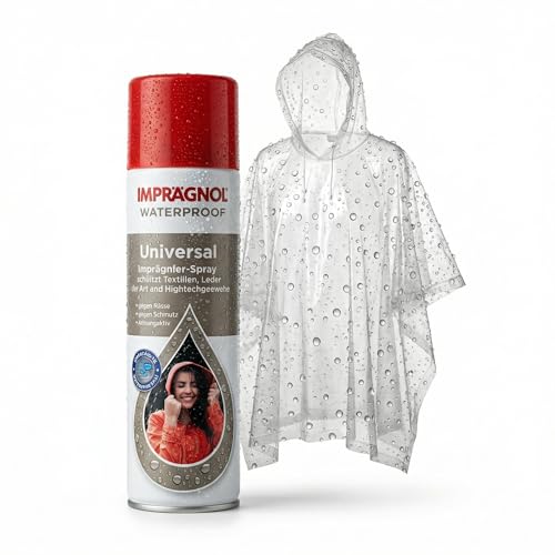 Imprägnol Imprägnierspray 400ml + Notfall-Poncho Set | Schutz für Schuhe Sneaker Wildleder & Textilien | Universal Wetterschutz | Made in Germany
