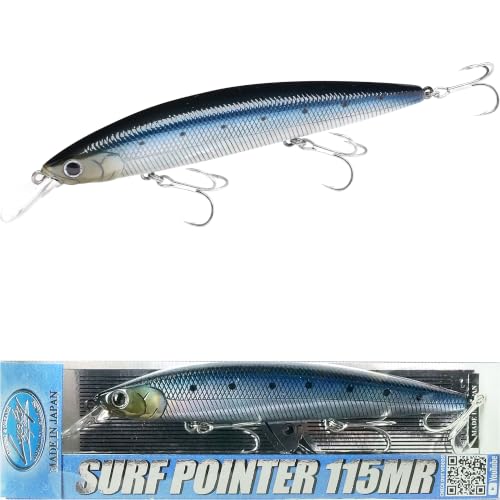 LUCKY CRAFT Surf Pointer 115MR Saltwater Fishing Lures for Halibut and Stripped Bass Long Casting Jerkbait Sinking Surf Fishing Gear Fish Accessories for Tackle Box 714 Metallic Sardine