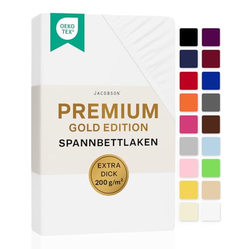 Jacobson Premium Split-Topper Spannbettlaken 200 g/m² Jersey (Split-Topper 180x200-200x200 cm, Weiß)