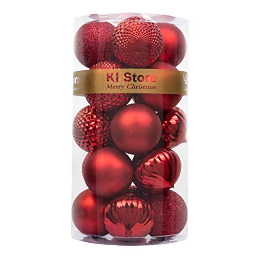 KI Store 20ct Christmas Ball Ornaments Shatterproof Christmas Decorations Large Tree Balls for Holiday Wedding Party Decoration, Tree Ornaments Hooks Included 3.15” (80mm Red)