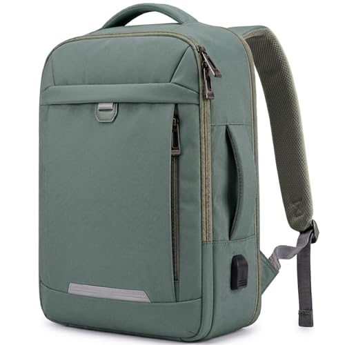 EDIESI, Mochila Viaje Cabina Avion 40x30x20, Equipaje de Mano Expandible Repelente al Agua con USB, Compartimento para Portátil 15,6”, Bolsa Compacta para Vuelos (Verde Oliva)
