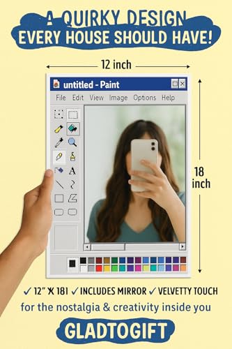 Image of Retro Paint Mirror | 12x18 Inch Wall Hanging | MS Paint-Inspired Quirky Mirror for Room Decor | Velvety Touch | Fun Gift for Creatives, Gamers, Teens, Boys & Girls