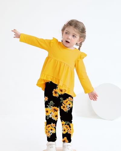 Image of Weebaby Baby Girl Clothes Infant Toddler Girl Clothing Ruffle Shirt High Low Top Floral Allover Pant Little Girls Clothes