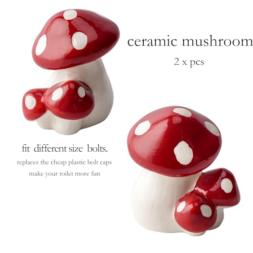 Image of ZUNON Toilet Bolt Caps, Toilet Bolt Covers Decorative, Ceramic Cute Mushroom Decor Covers Toilet Screw Covers Bolts Bathroom Decor Easy Installation Set of 2 (Red Mushroom 2PCS)