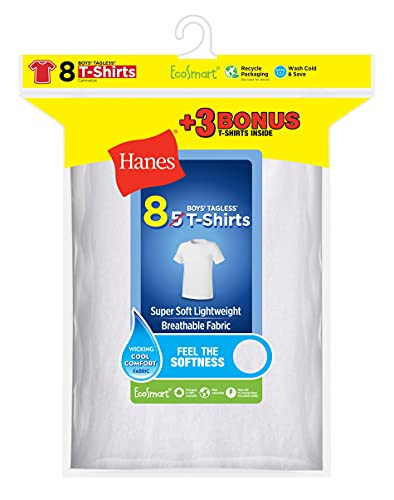Hanes Boys EcoSmart Crewneck Undershirt 8-Pack, L, White2