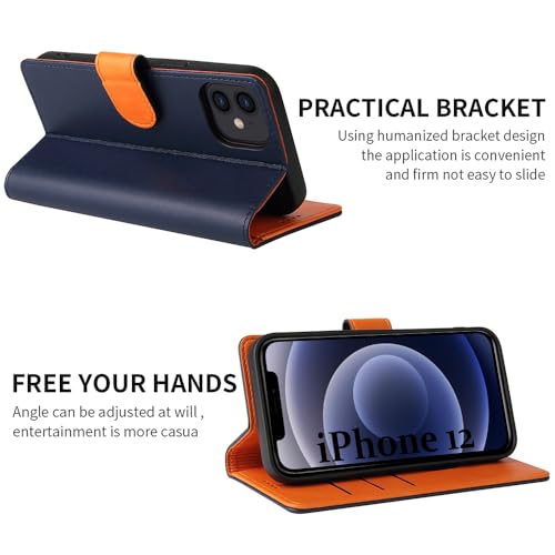 iWEOCO iPhone 12 Case Wallet iPhone 12 Pro Case Wallet Genuine Leather Flip with Anti-Theft RFID Blocking Kickstand Strong Magnetic Clasp Closure Cash Credit Card Slots Protective Case (Sapphire Blue) by iWEOCO - Image 5