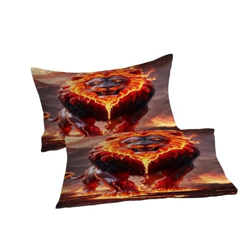 Parure de lit lion feu 260x220 microfibre supérieure avec taies d'oreiller finitions soignées - 7