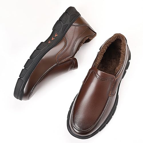 Men's Winter Warm Cotton-Padded Leather Dress Shoes Low-Cut Slip-On Casual Business Shoes for Men, Comfortable and Durable Ideal for Office4