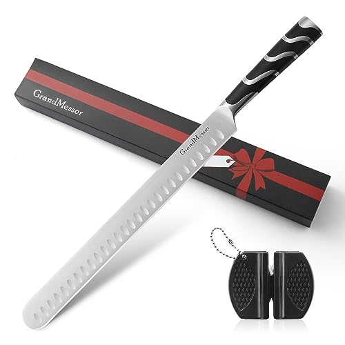 Comparison: Best Knife For Bbq Meat 9 GrandMesser Carving Knife, 12 Inch Slicing Knife for Meat, Premium German Steel with ABS Handle, for BBQ Brisket Turkey Ham Rib Roast Beef with Sharpener.