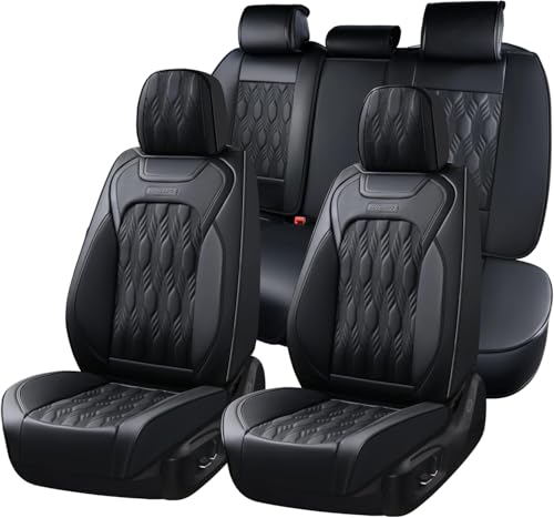 Image of Coverado Car Seat Cover, Black Seat Cover for Cars, Luxury Leather Seat Covers Full Set with Embossed Pattern, Waterproof Car Seat Protector Car Seat Cushions Universal Fit Most Vehicle