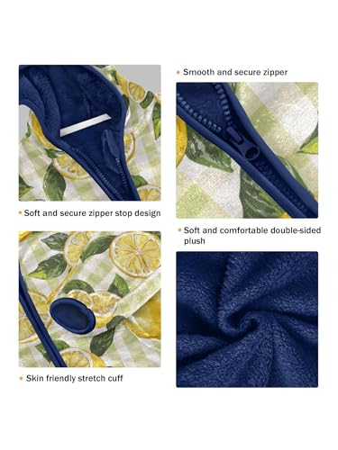 Yellow Lemon Green Checkered Girls Fleece Jacket Girls Fall Jacket Boys Coats Zip Up Hoodie Children Outerwear 2-10T3