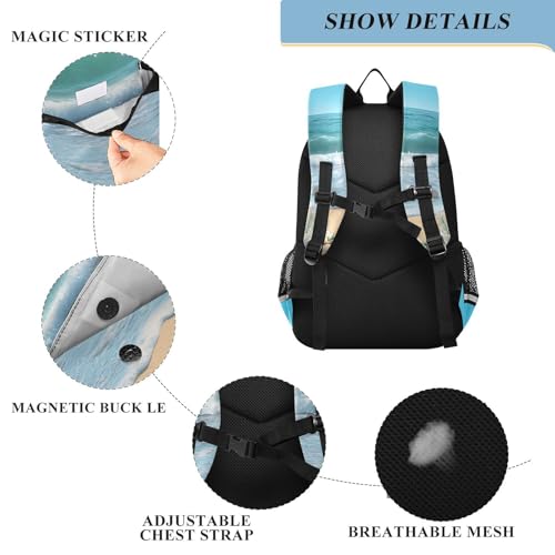 senya Beach Shell Seagull Backpack Water-Resistant Bag Lightweight Bookbags with Reflective Strip2