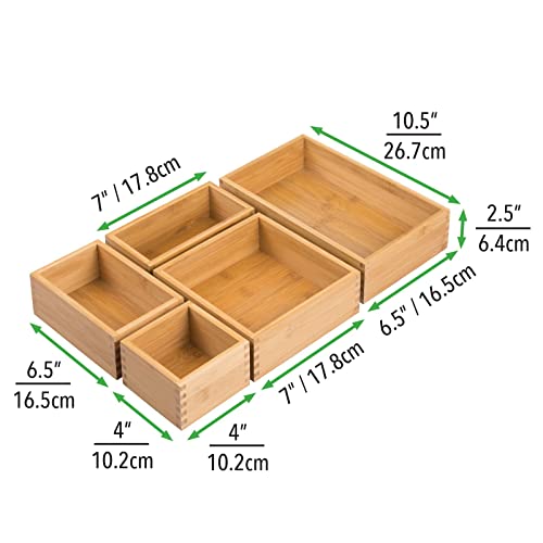mDesign-Bamboo-Wood-Kitchen-Cabinet-Drawer-Organizer-Tray-Bins-Multipurpose-Use-in-Drawers-on-Countertops-Shelves-or-in-Pantry-Varied-Sizes-Echo-Collection-Set-of-5-Natural mDesign Bamboo Wood Kitchen Cabinet Drawer Organizer Tray Bins Multipurpose Use in Drawers on Countertops Shelves or in Pantry Varied Sizes Echo Collection Set of 5 Natural