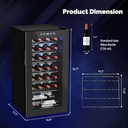 Image of ROVSUN 28 Bottle Wine Fridge, Freestanding Compressor Wine Cooler Refrigerator, Beverage Wine Chiller with Digital Temperature Control & Double-layer Glass Door for Red White Wine, Champagne, Beer