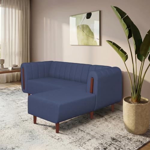 Image of Interio by Godrej Paramount L-Shape 3 Seater Left Hand Side Fabric Sofa, 1-Year Warranty, Solid Wood, Ocean Blue