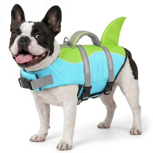 AOFITEE Schwimmweste Hund, Hundeschwimmweste Hai für Schwimmen, Hohe Flotation Rettungsweste mit Rettungsgriff und Reflektorstreifen für Kleine, Mittlere, Große Hunde