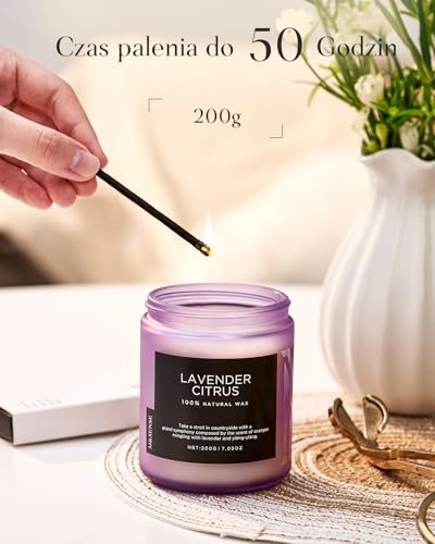 M&SENSE Świeca Lawenda-Cytrus (200g, 50h) - Naturalna Sojowa | Aromaterapia Antystresowa | Idealny Prezent: Dla Mamy, Nauczyciela, Przyjaciół