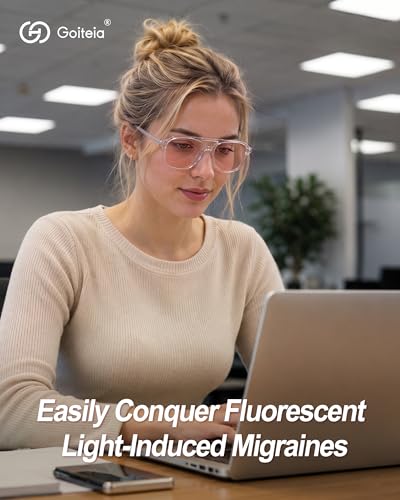 Image of Goiteia FL-Rose Migraine Glasses,Blocks 480-520 nm Light, Light Sensitivity Glasses for Fluorescent LED Glare,Photophobia