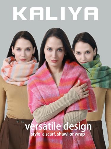 kaliya Womens Chunky Oversized Plaid Winter Scarf for Women,Women's Fashion Colorful Christmas Blanket Scarf Ladies Scarves4