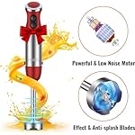 KOIOS 5-in-1 Hand Immersion Blender, 1000W 12 Speed Handheld Blender Stick with Copper Motor Stainless Steel Blade, 600ml Mixing Beaker,500ml Food Processor, Whisk, Milk Frother, Non-BPA, Red - Image 5