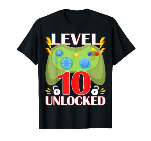Level 10 Unlocked Video Game 10th Birthday 10 Year Old Maglietta