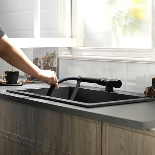 SJQKA Vorfenster Küchenarmatur Aus 360° Verstellbarer-Wasserhahn Küche Mit 2 Strahlarten, 360° Drehbare Armatur Und Unterfenstermontage, Ideale Mischbatterie Für Küchen Unter Dem Fenster (Schwarz)