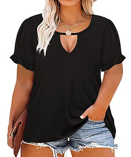 Image of CARCOS Womens Plus Size Tops Short Sleeve Shirts V Neck Tunic Floral /Tie Dye /Solid Summer Tees XL-5X