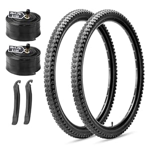 MOHEGIA Mountain Bike Tires Set: 2 Pack 26×2.1/27.5×2.1/ 29×2.1 Inch Folding Bicycle Tires Replacement and Pair 26/27.5/29 Inch Inner Tubes Schrader Valve with Tire Levers