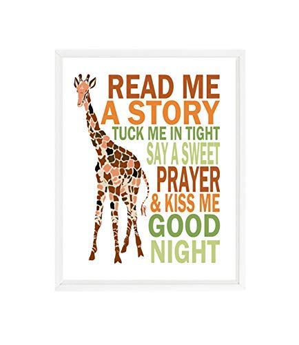 Amazon Com Giraffe Nursery Wall Art Read Me A Story Tuck Me In Tight Quote Baby Boy Nursery Earth Tones Baby Gift Nursery Prints Giraffe Art Unframed Handmade