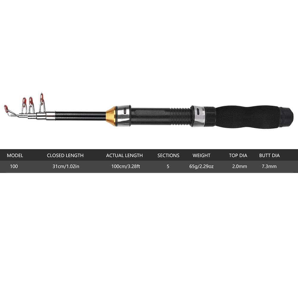 Teleskopowa Wędka Przenośna Mini Kieszonkowa Pen Rod Ice Fishing Sea Fishing Tools 28049-100, Chowana dla Początkujących i Wędkarzy (1,2 M)(1M)