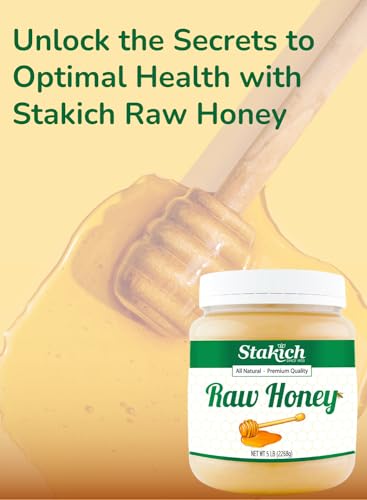 Stakich Raw Honey - Pure, Unprocessed, Unheated, Kosher - 5 Pound (80 Ounce)