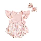 Afunbaby Baby Girl Easter Outfit Newborn Sleeveless Bunny Onesie Ruffle Bubble Romper My First Easter Baby Girl Clothes (Pink Bunny, 0-3 Months)