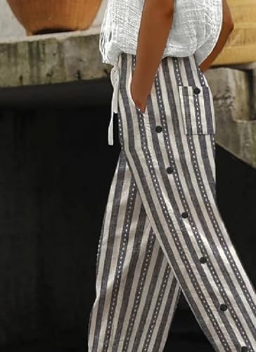 Womens Lounge Wide Leg Pants Casual Summer Loose Striped Drawstring Beach Travel Vacation Palazzo Harem Pants with Pockets3