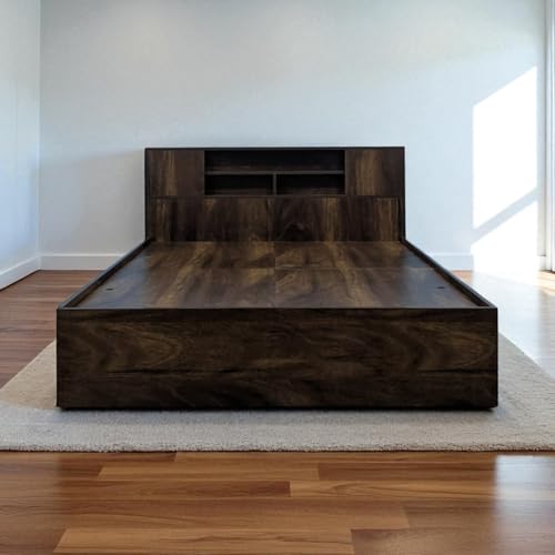 Image of Queen Bed /Cot with Headboard & Top Cabinet Storage, Splash-Proof, Termite-Proof, Modern Design, 2-Year Warranty