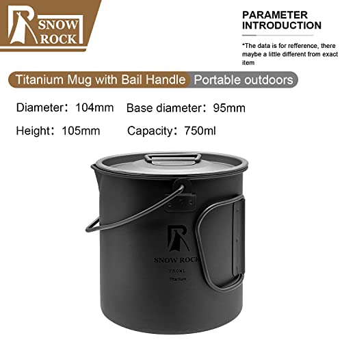 Snow Rock 750Ml Titanium Coffee Mug Camping Pot With Spout Lid Bail Handle Folding Handle Net Bag Camping Cup Portable For Camping Hiking Travelling Backpacking Climbing Outdoor #TOP1