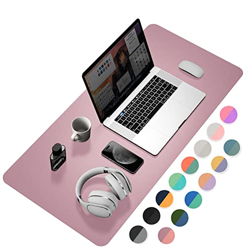 Image of YSAGi Desk Mat, 35.4 inch x 17 inch Waterproof Laptop Leather Pad Protector, Large Blotter for Keyboard and Mouse, Writing Pad for Office and Home (Dark Pink+Pink)