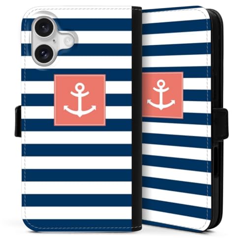 Etui Apple iPhone 16 Plus housse folio magnétique DeinDesign ancre marine bandes