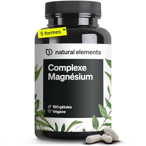 Complexe Magnésium – premium Constitué de cinq composés de haute qualité – 200mg de magnésium élémentaire par dose journalière – contrôlé en laboratoire, végane, hautement dosé