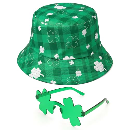 St Patricks Day Accessories - St Patricks Day Hat + St Patricks Day Clover Green Glasses St Paddys Day Accessories for Party Decorations for Kids Men Women Irish Gifts St Patrick Day (Four Leaf-2)