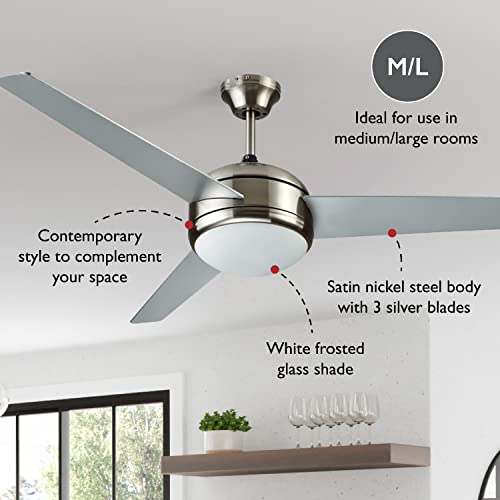 Image of Design House 157339 Treviento LED 52-inch Contemporary Indoor Ceiling Fan with LED Light Kit, Wall Control Included, Satin Nickel