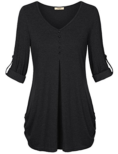 Timeson Women Tops, Woman Spring Half Sleeve V-Neck Tunic Blouse Top Black X-Large