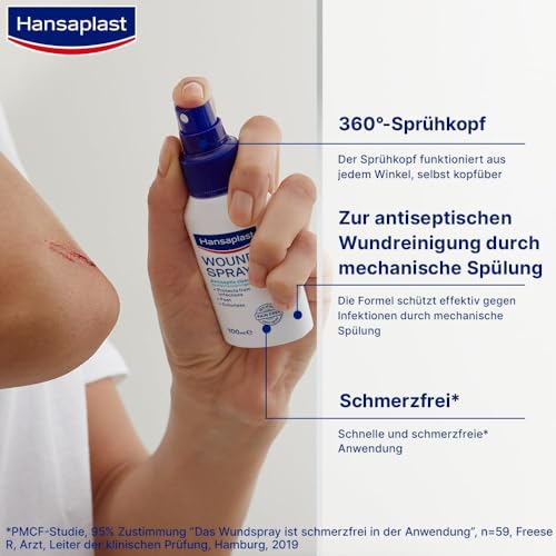Hansaplast Wundspray (50 ml), zur antiseptischen Wundreinigung durch mechanische Spülung, Spray schützt vor Wundinfektionen, farblos und besonders hautfreundlich – Bild 5