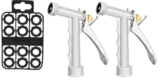 Eden 93036 Metal Rear Trigger 3 Spray Pattern Garden Hose Nozzle- 2 Pack | Heavy-Duty Zinc Alloy Water Sprayer, Silver, 12 Hose Washers Included, Dual Pack Bundle - Amazon product rated Grade A