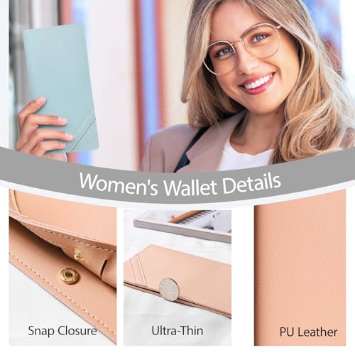 Womens Wallet Ultrathin Credit Card Holder Wallet with 11 Credit Card Slot and Transparent ID Window, Womens Purses Long Slim Wallets with Snap (Pink)4