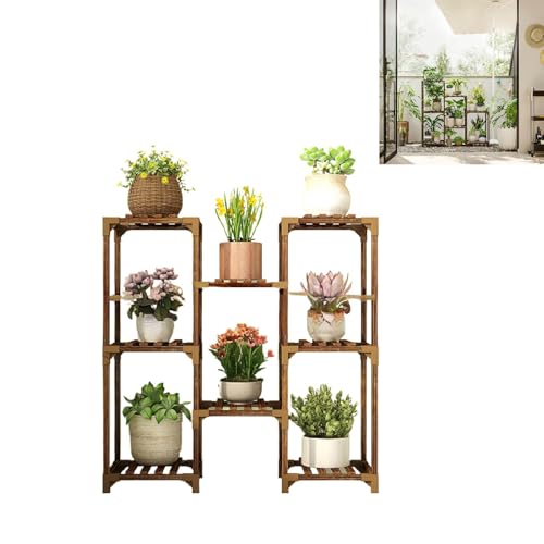 植木鉢ラック 木製スタンド棚 植木鉢棚 鉢棚室内 おしゃれな木製植木鉢スタンド 観葉植物用フラワースタンド 屋内用プランタースタンド 頑丈な鉄製ハンガー付き 自然な生活美学に合わせたデザイン (G)